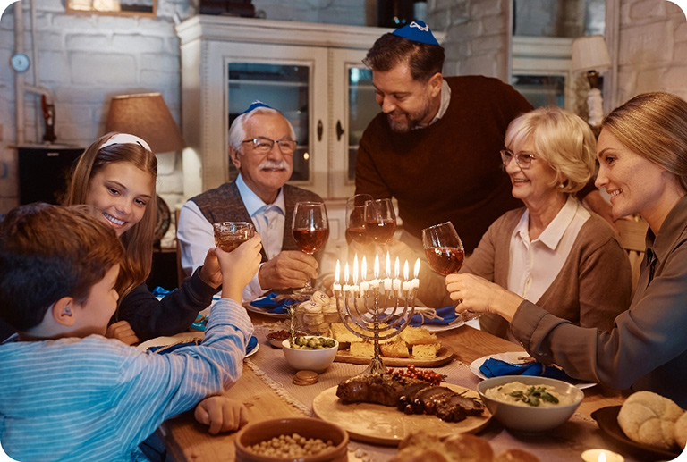 Happy family celebrating hanukkah