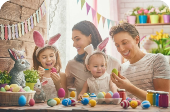 Family colouring Easter eggs